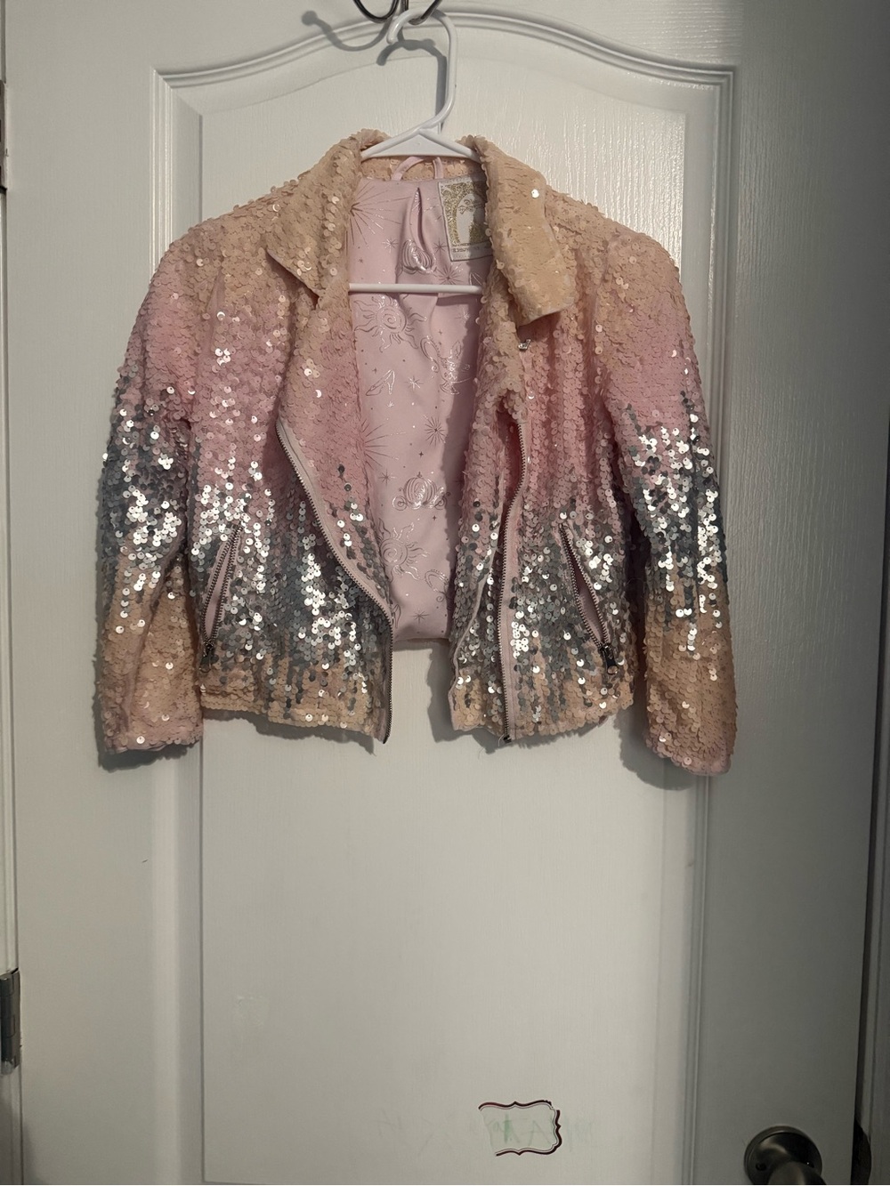 Disney Pink Sequin Ombre Bomber Jacket with Silver Accents